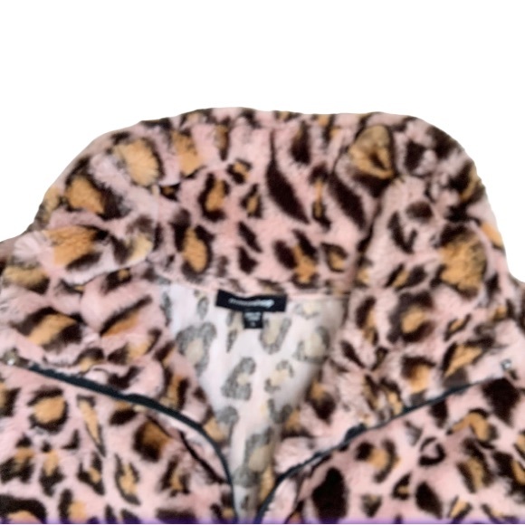 MITTOSHOP pink cheetah fur 1/2 zip pullover jacket women’s size Large 10 12 - Picture 4 of 14